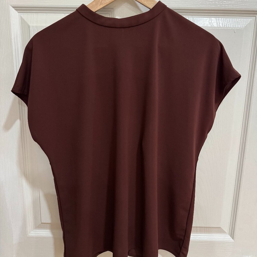 Uniqlo High Neck Maroon Short Sleeve Blouse